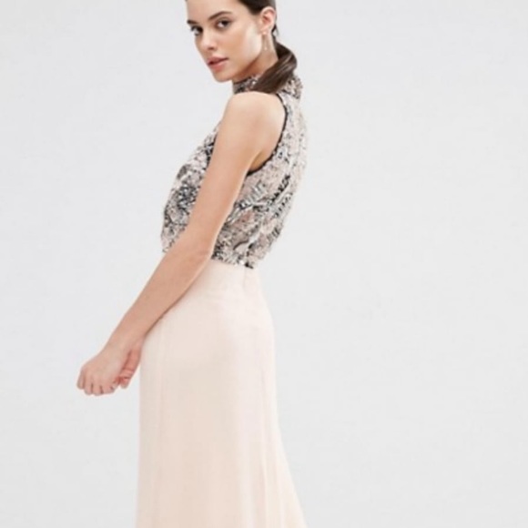 ASOS petite size 6 pink/navy beaded dress - Picture 6 of 6